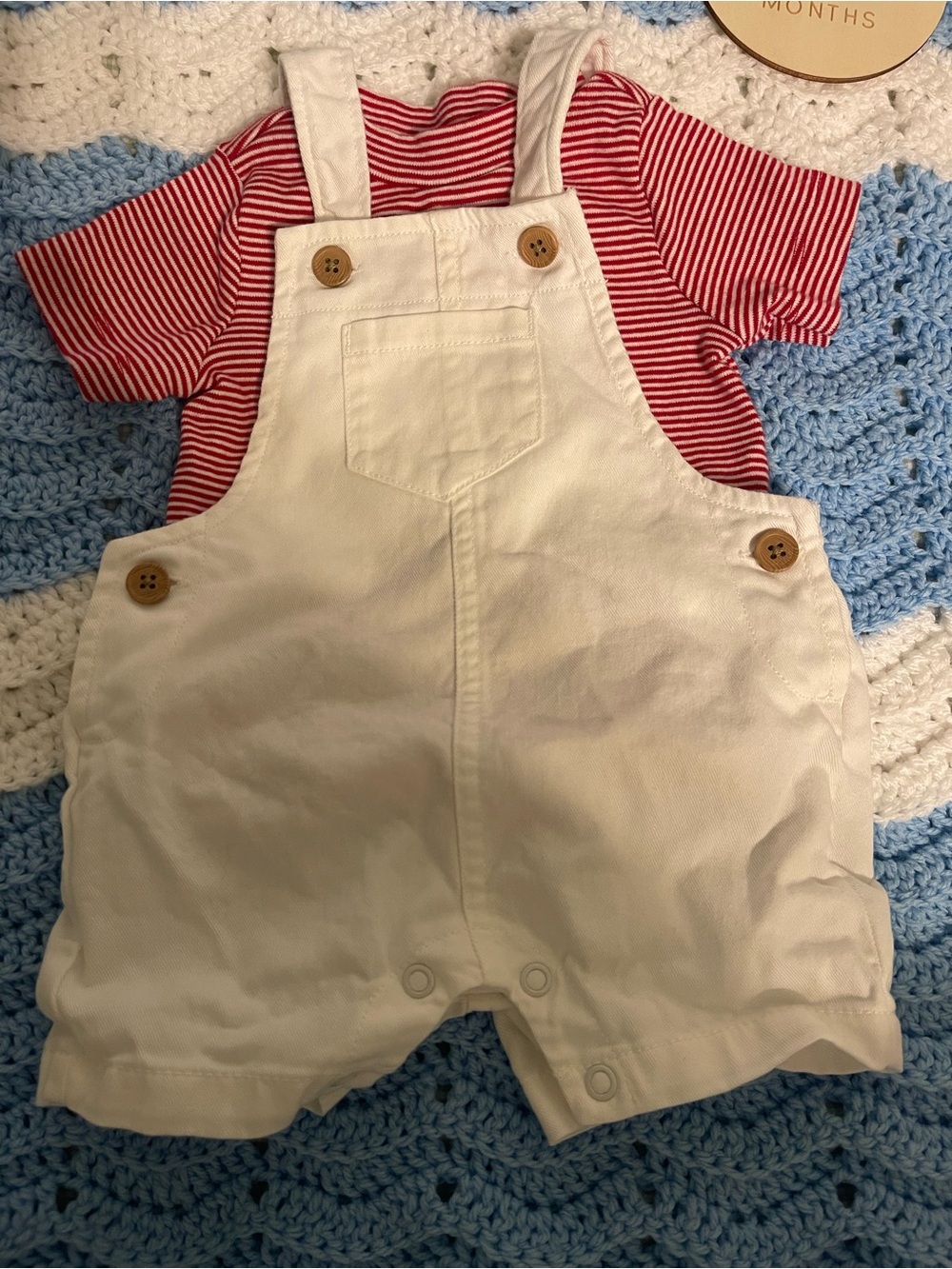 White Baby Overalls with Red Striped Tee